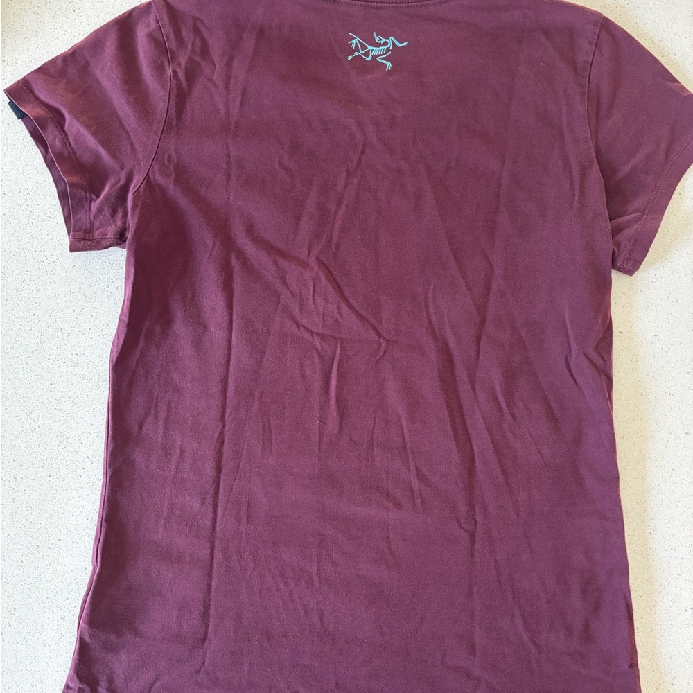 Arc'teryx Burgundy Tee with Artistic Leaf Design - Picture 2 of 4